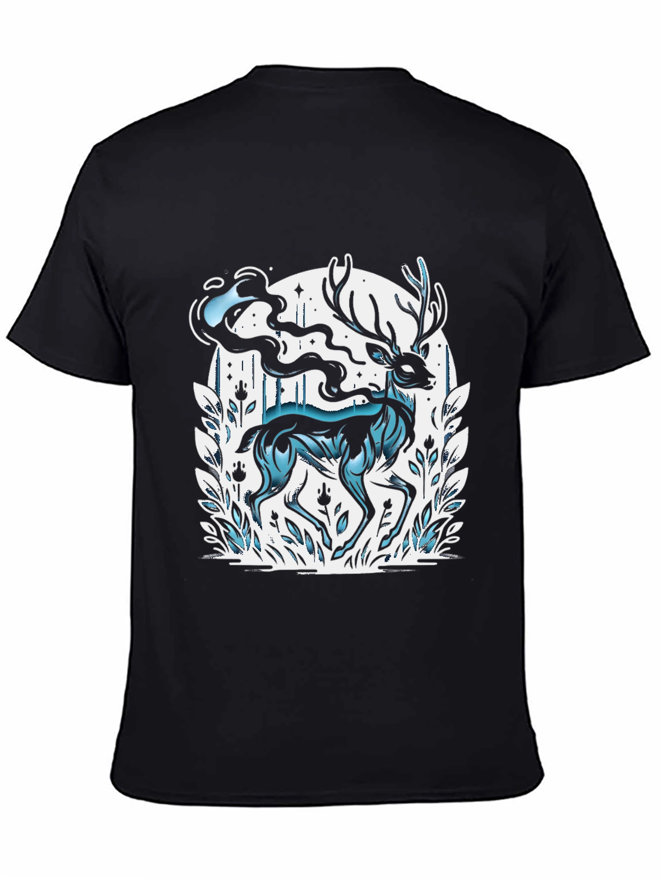 Mystic Deer Graphic Tee - Black Cotton Blend