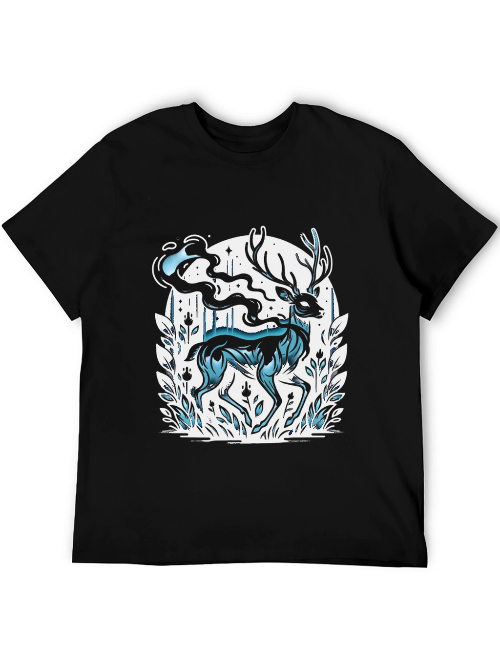 Mystic Deer Graphic Tee - Black Cotton Blend