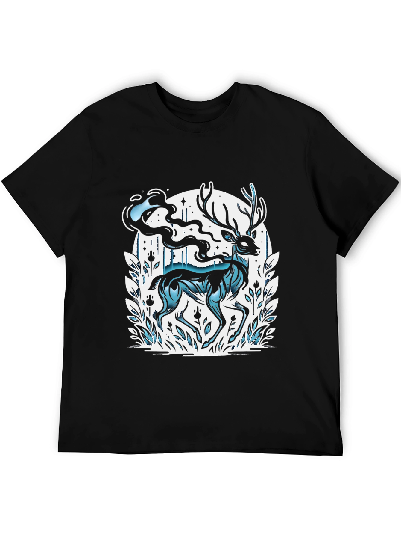 Mystic Deer Graphic Tee - Black Cotton Blend