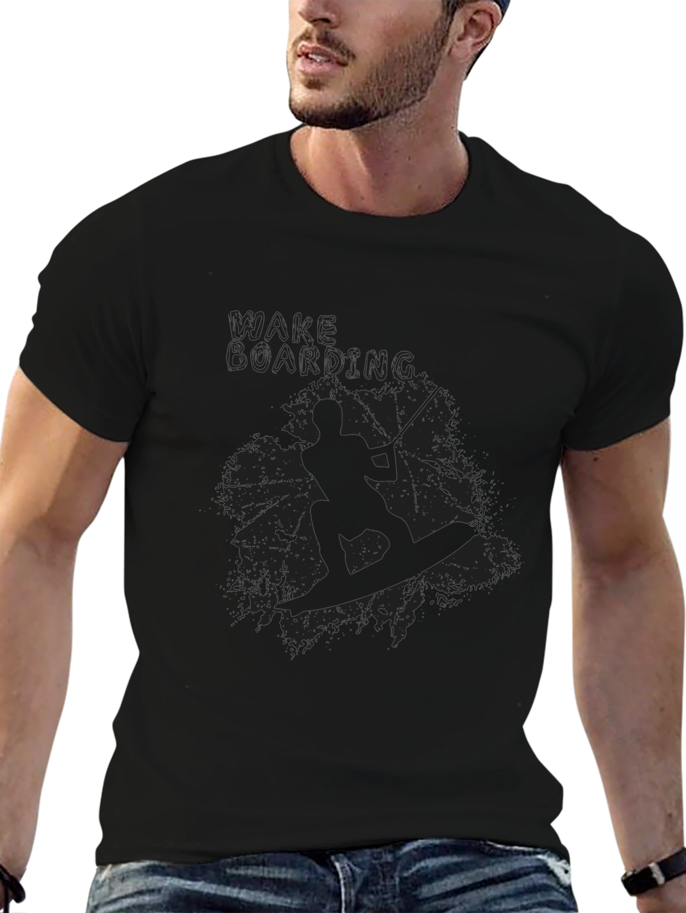 Wakeboarding Graphic Tee - Black Cotton T-Shirt