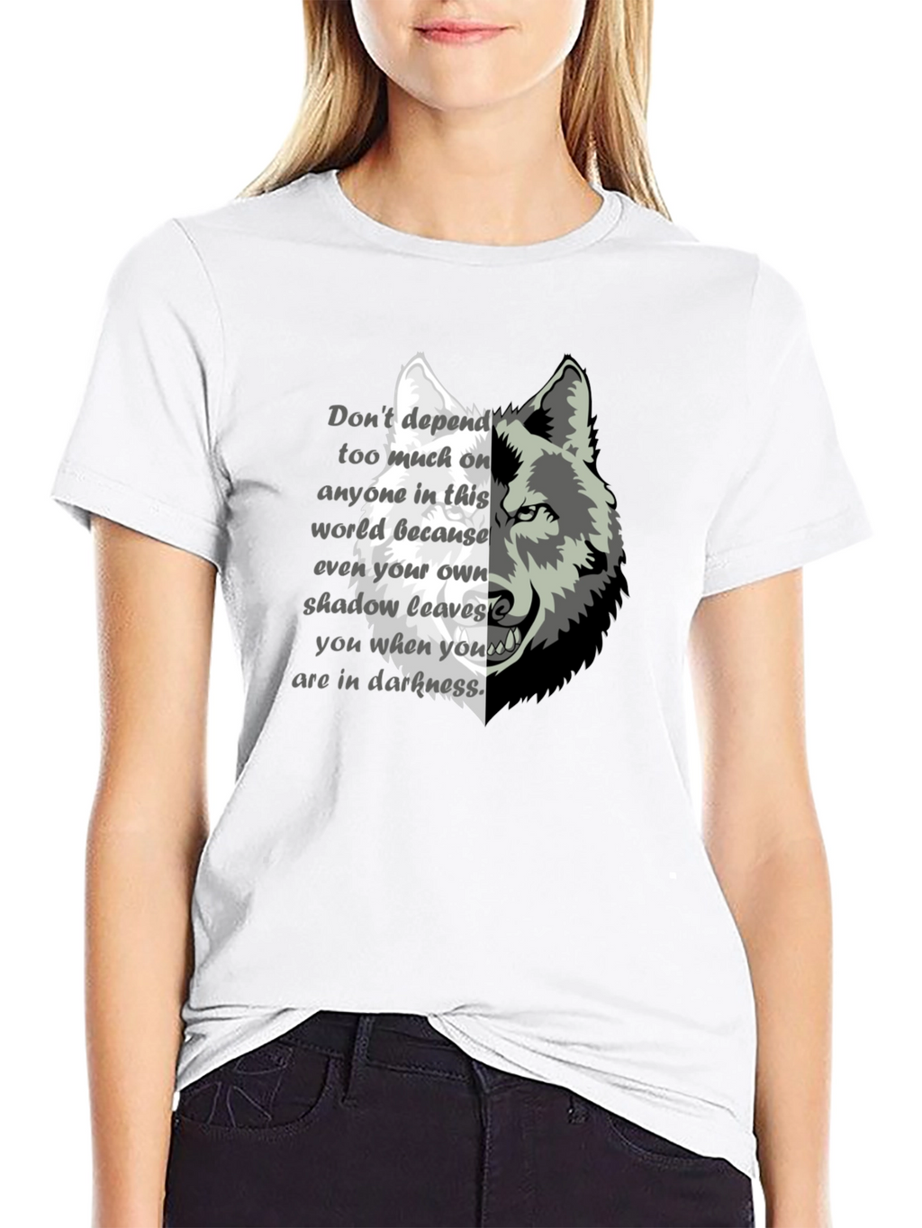 Wolf Graphic Print T-Shirt - Motivational Quote