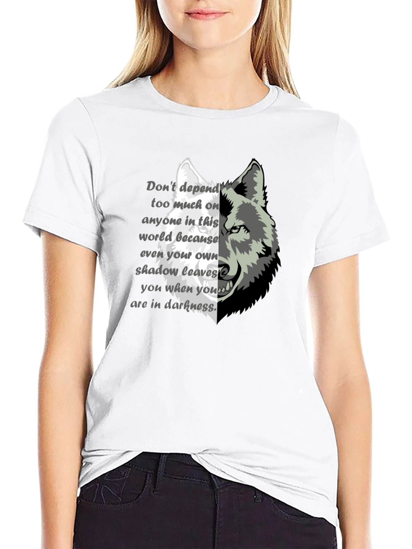 Wolf Graphic Print T-Shirt - Motivational Quote