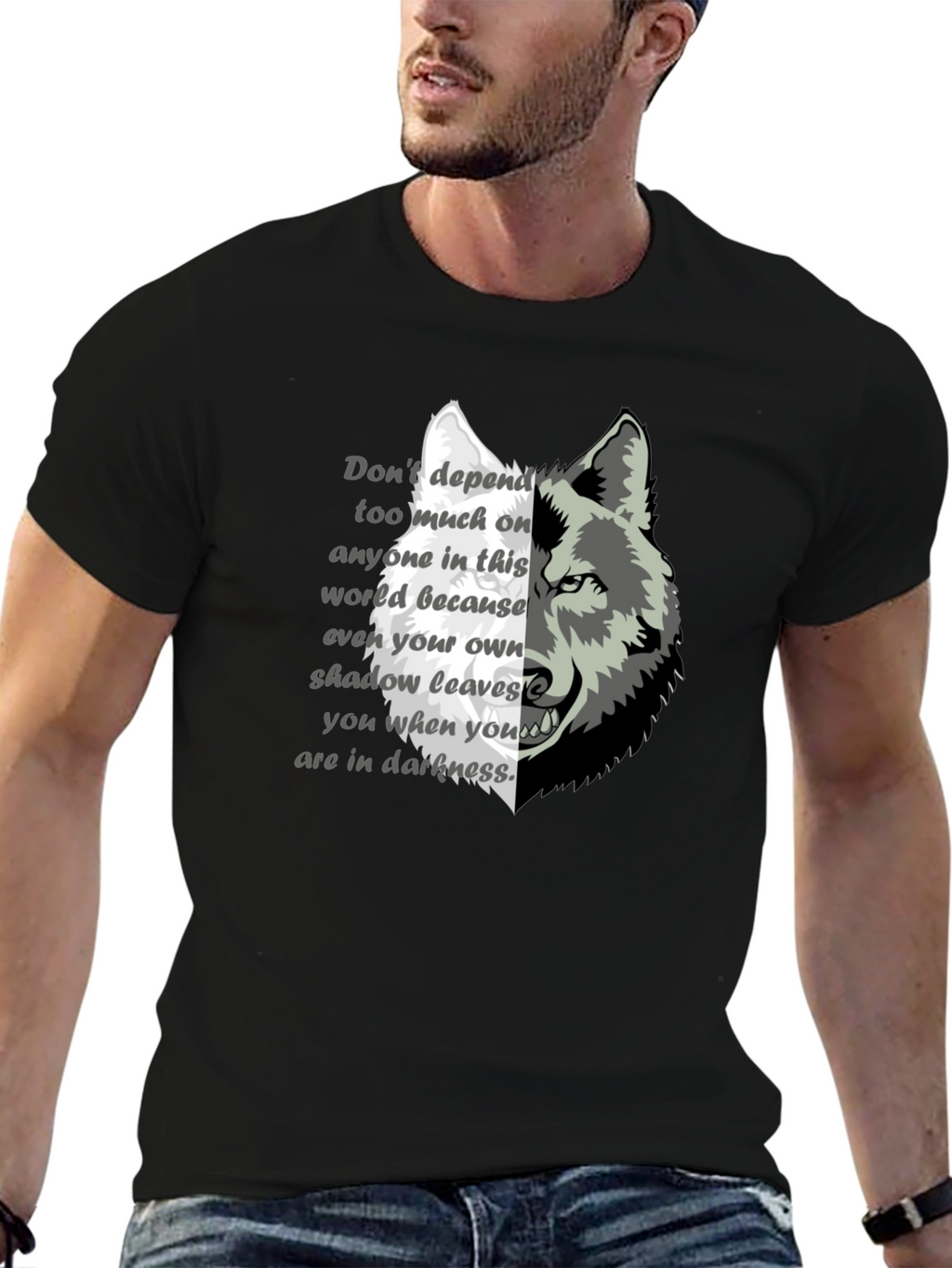 Wolf Graphic Print T-Shirt - Motivational Quote