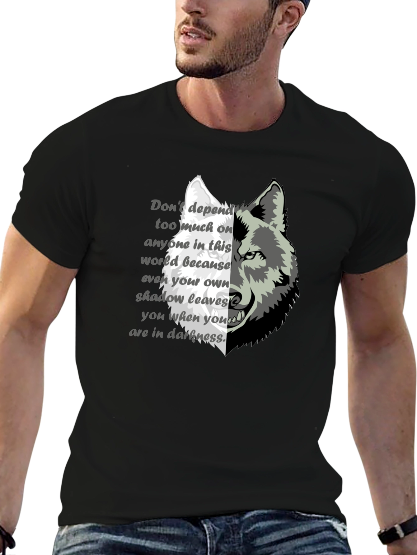 Wolf Graphic Print T-Shirt - Motivational Quote