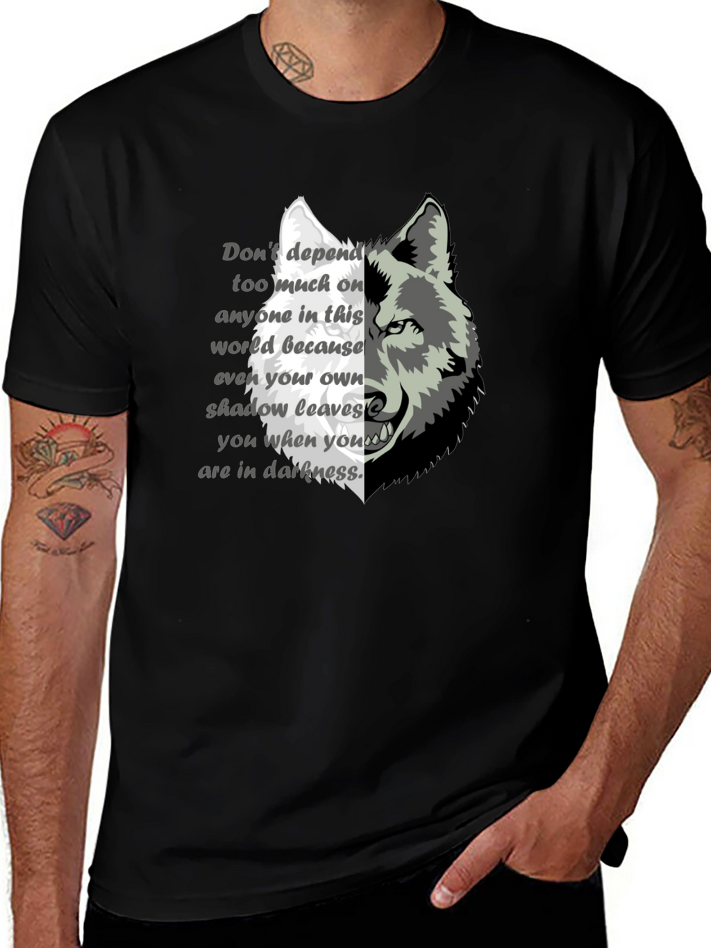 Wolf Graphic Print T-Shirt - Motivational Quote