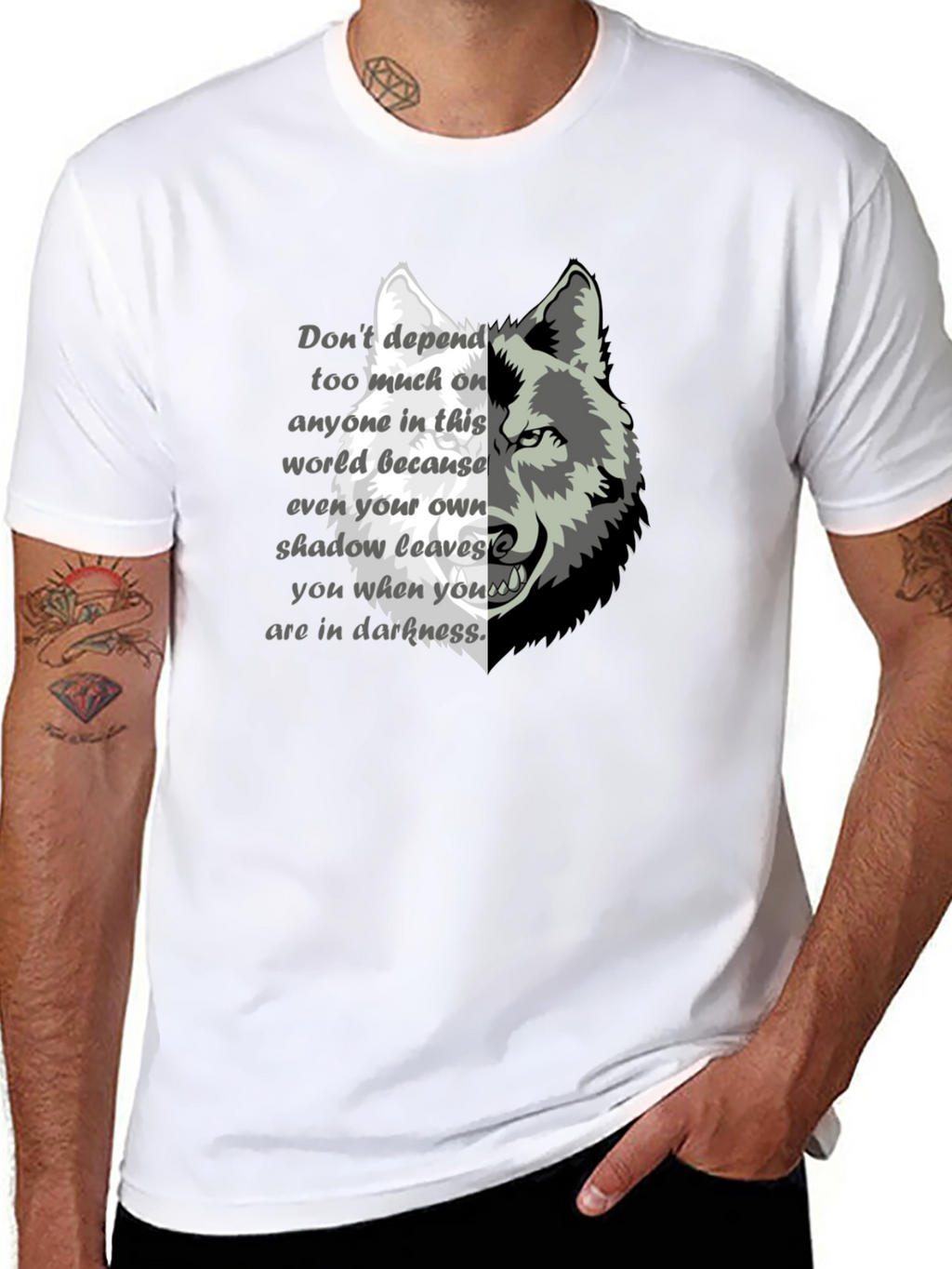 Wolf Graphic Print T-Shirt - Motivational Quote