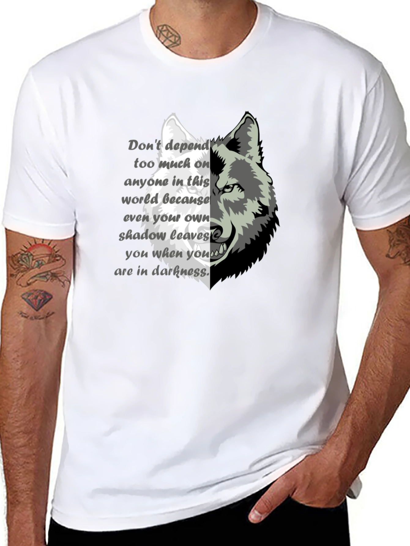 Wolf Graphic Print T-Shirt - Motivational Quote