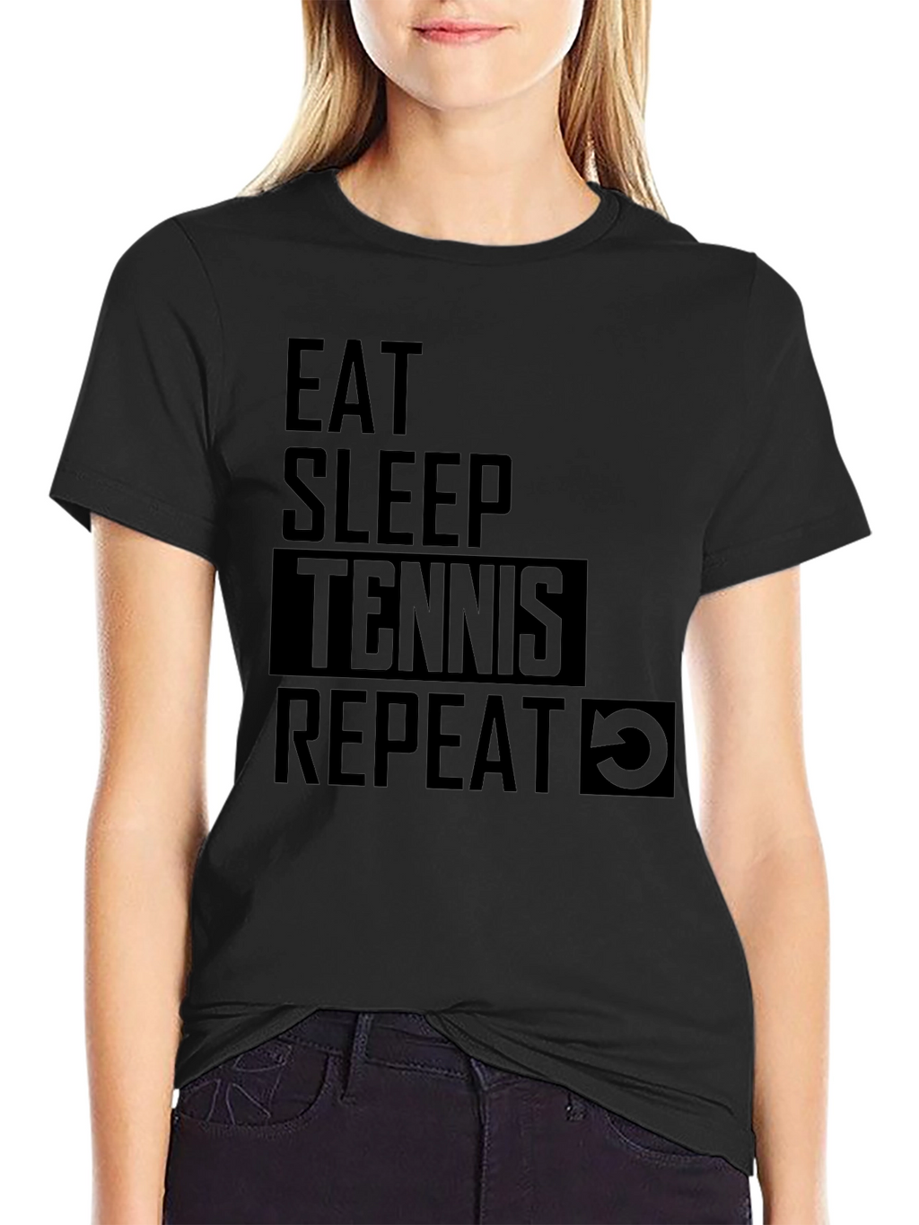Eat Sleep Tennis Repeat Black T-Shirt