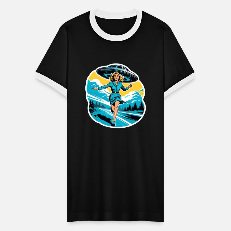 A woman is running from a UFO.