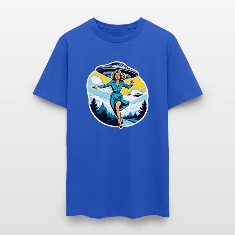 A woman is running from UFOs.