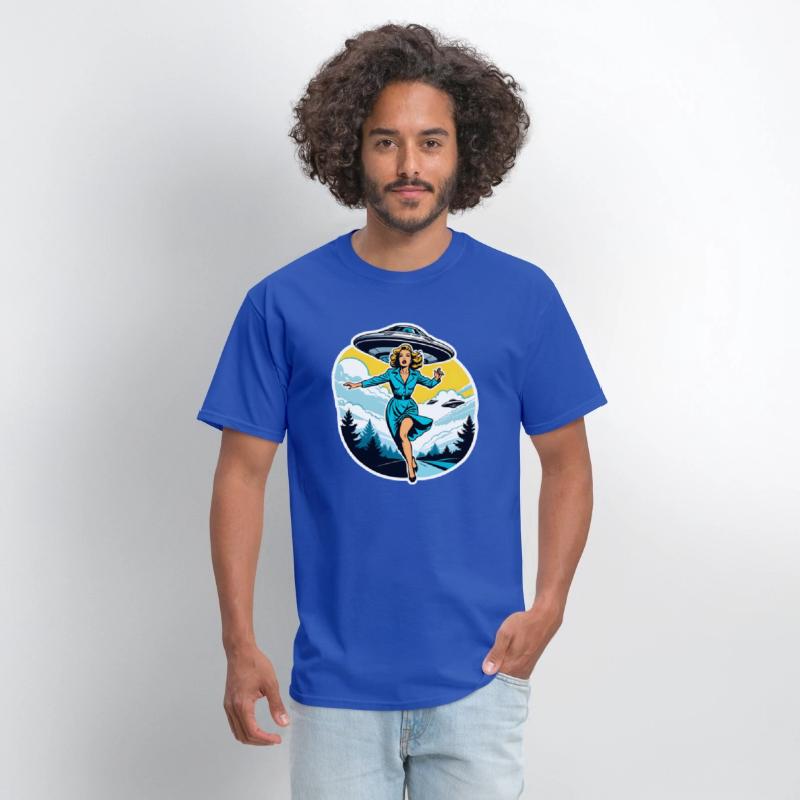 A woman is running from UFOs.