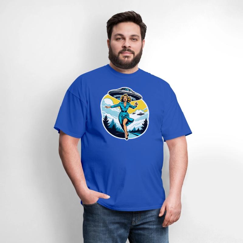 A woman is running from UFOs.