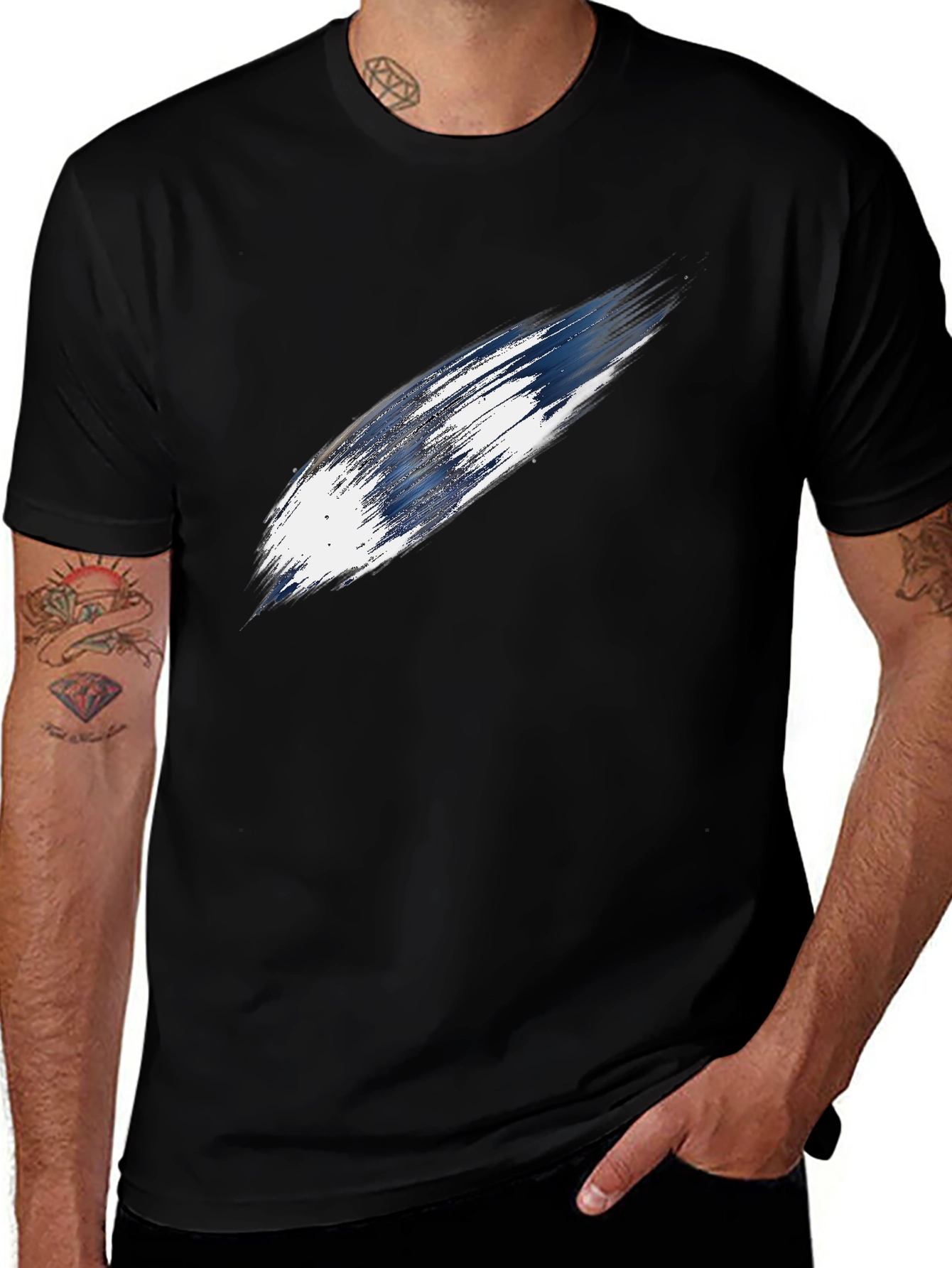 Abstract Stroke Graphic Black T-Shirt