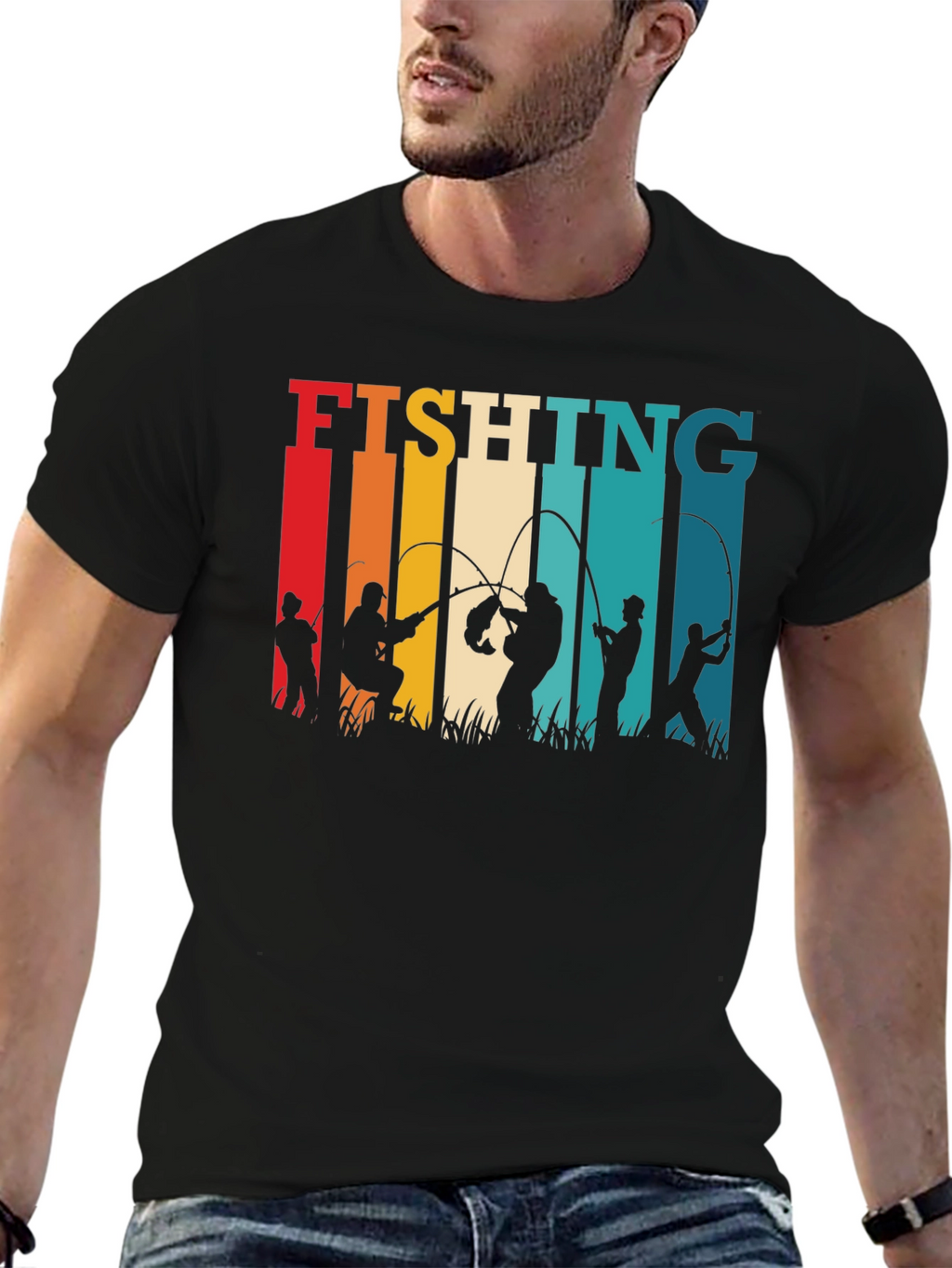 Fishing Silhouette Retro T-Shirt