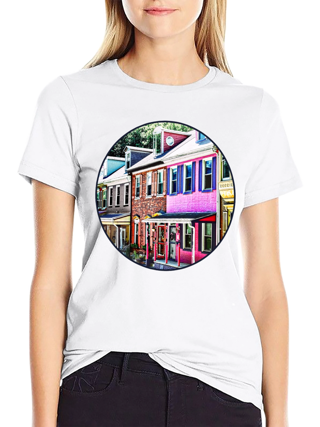 Colorful Houses Black Tee