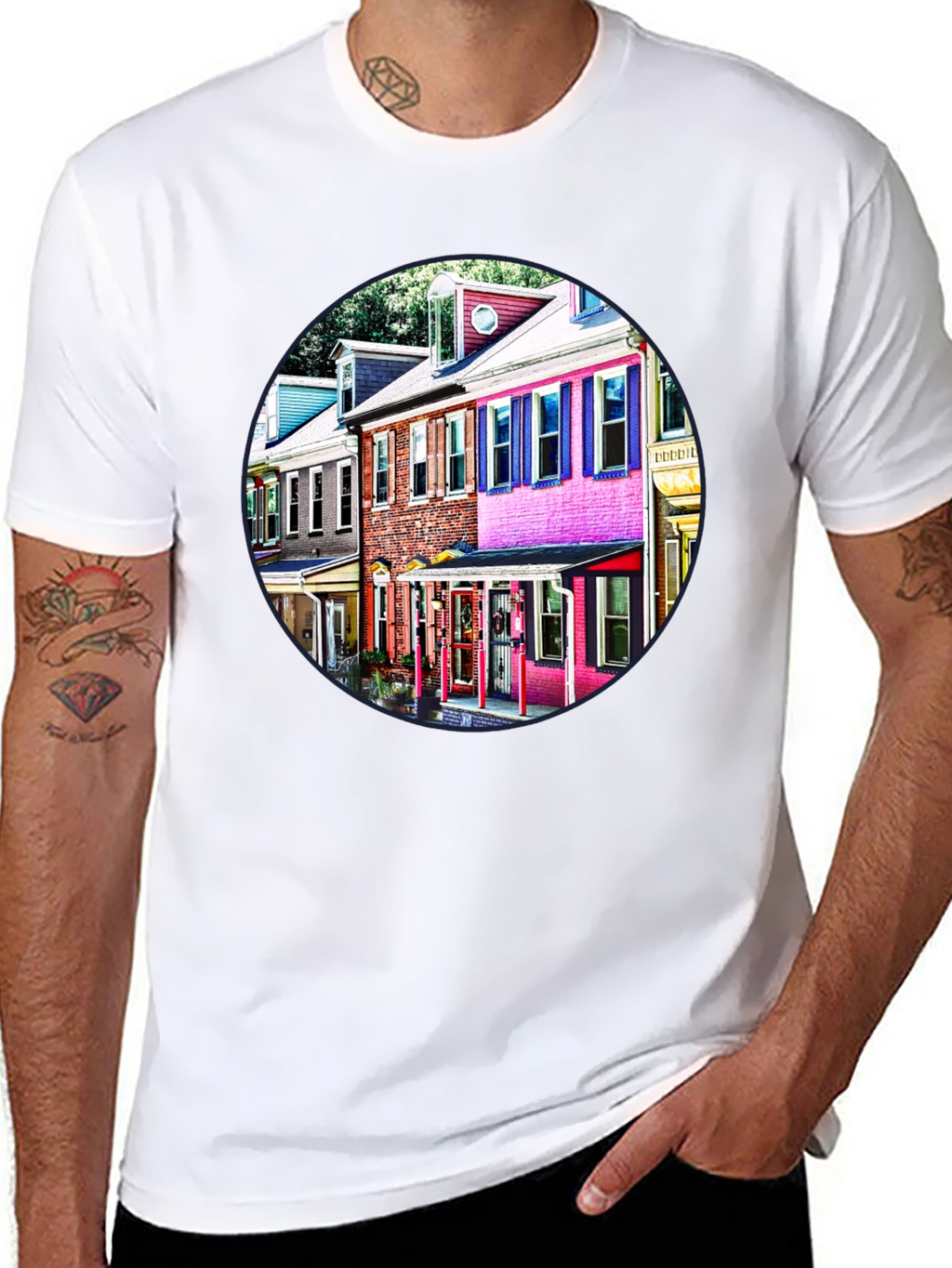 Colorful Houses Black Tee