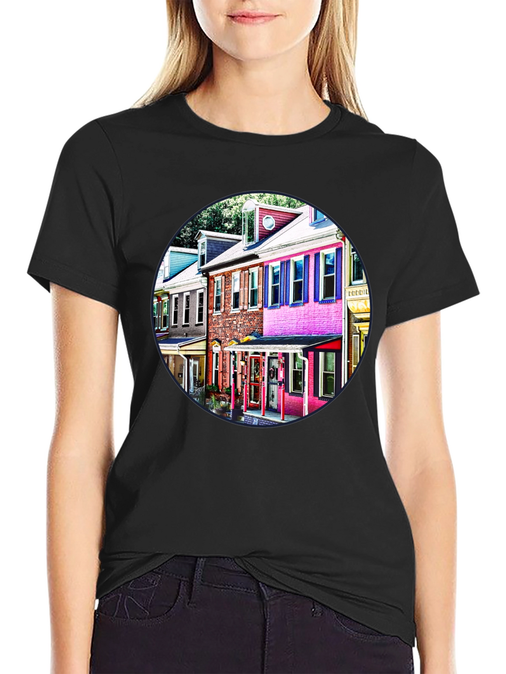 Colorful Houses Black Tee