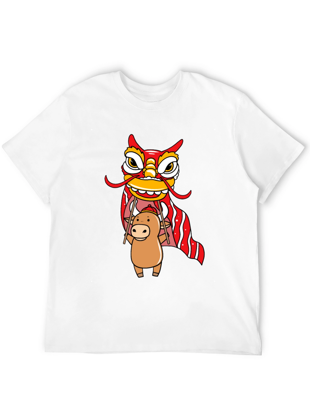 Cute Ox & Lion Dance Graphic T-Shirt