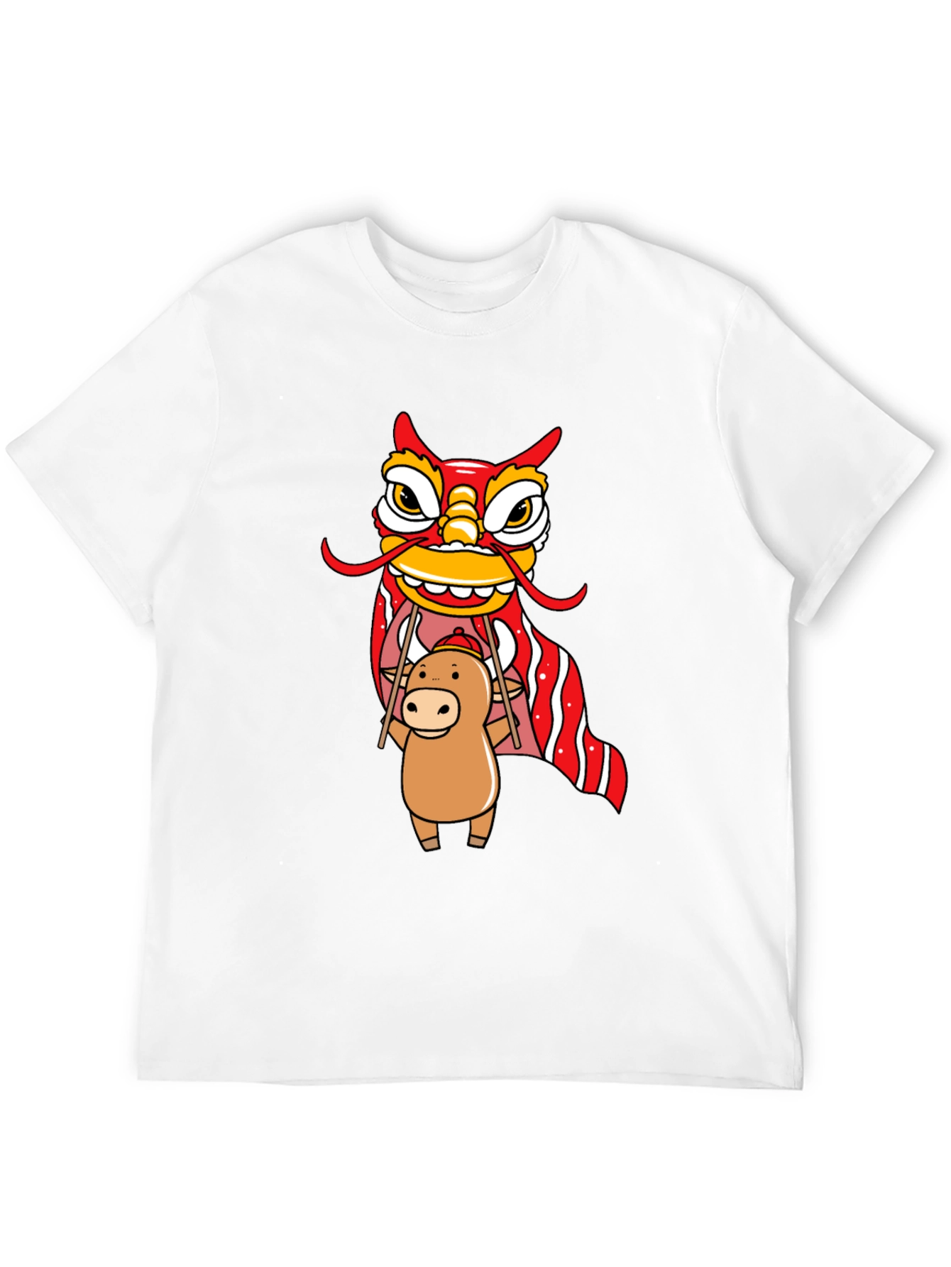 Cute Ox & Lion Dance Graphic T-Shirt