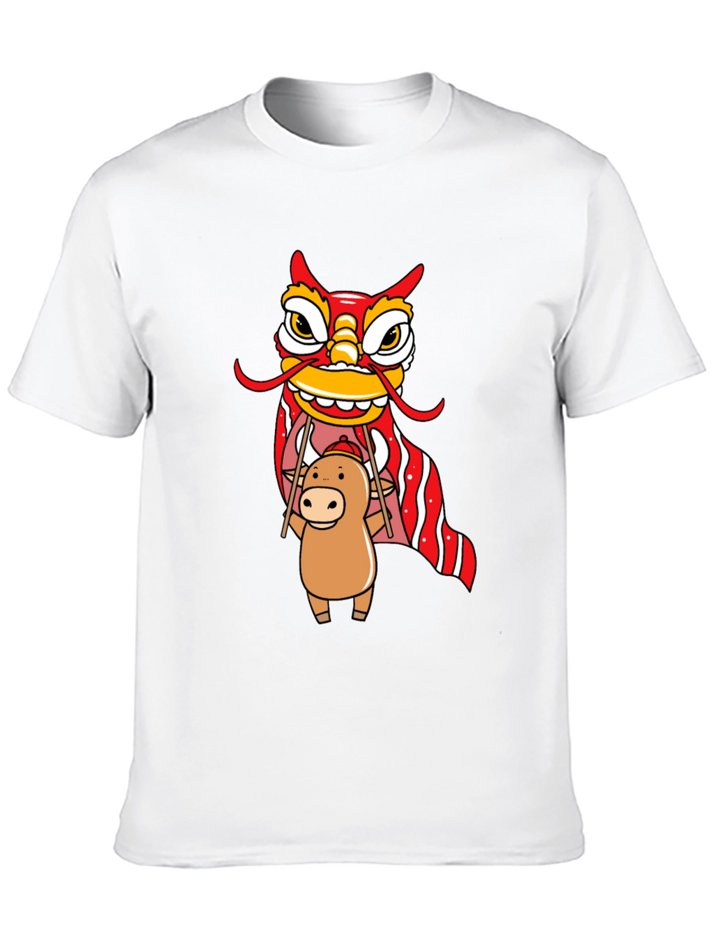 Cute Ox & Lion Dance Graphic T-Shirt