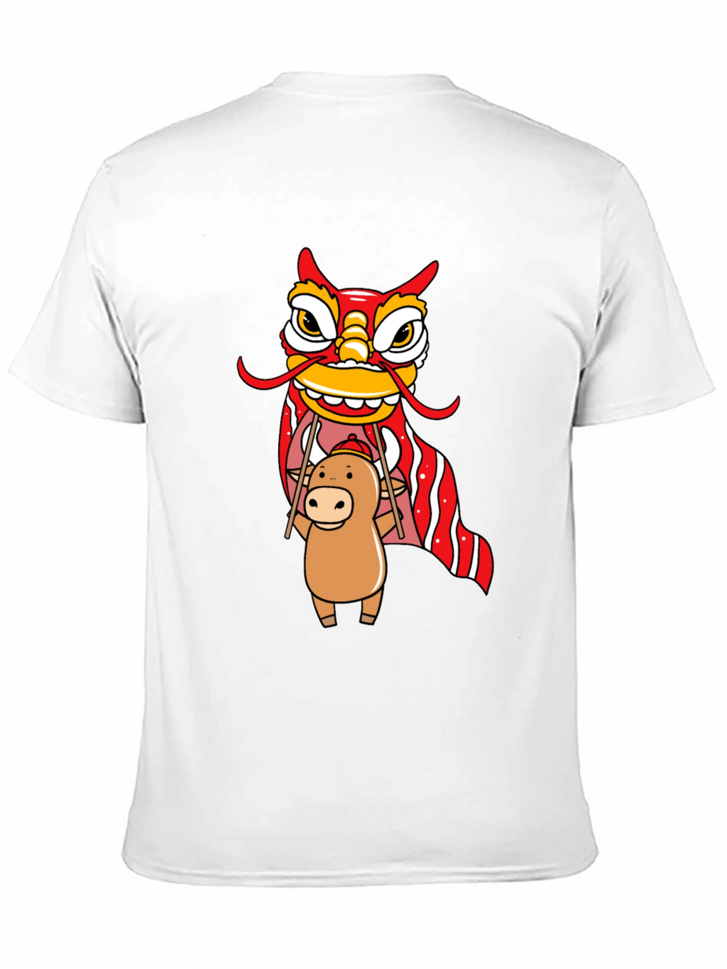 Cute Ox & Lion Dance Graphic T-Shirt