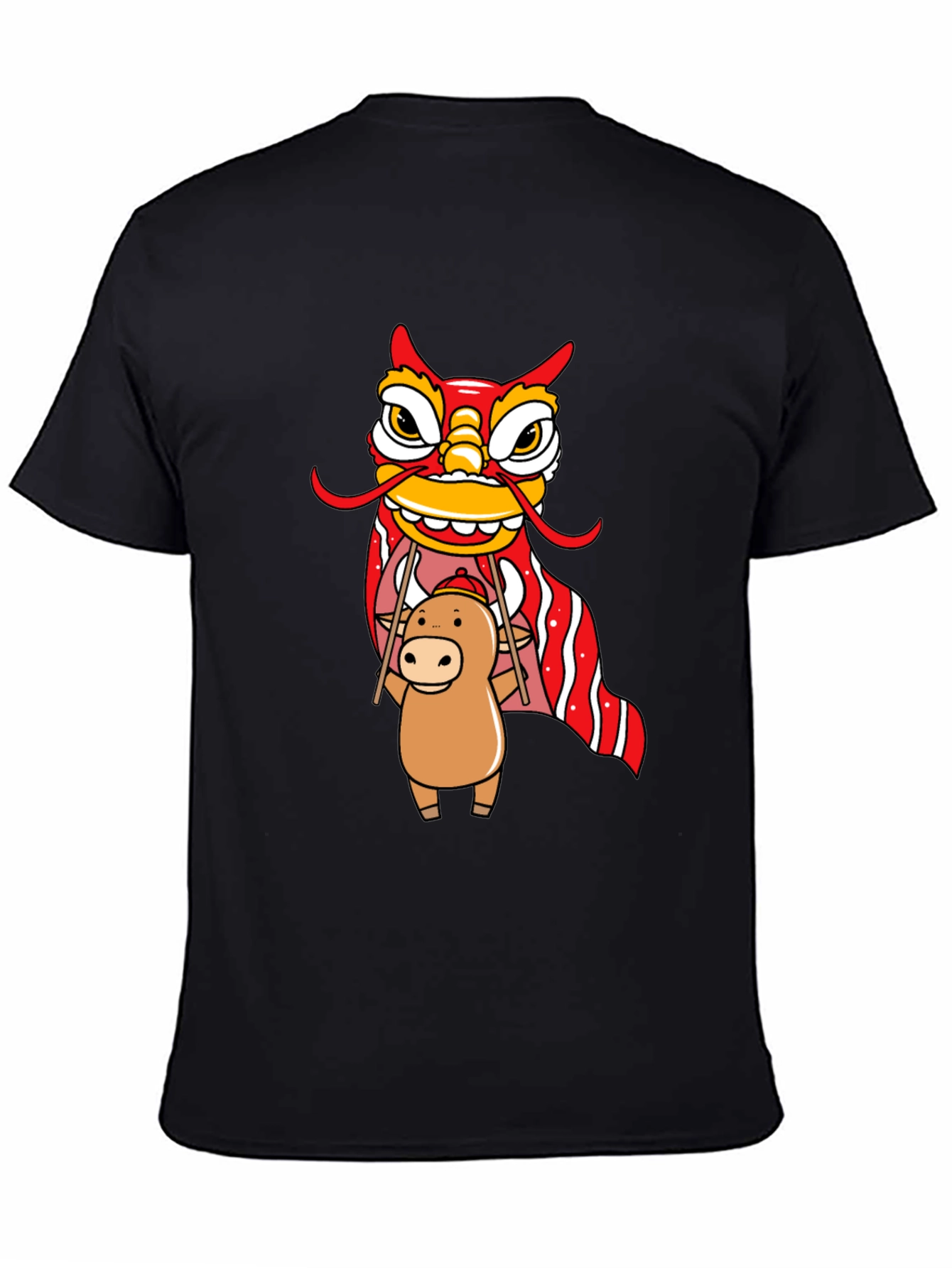 Cute Ox & Lion Dance Graphic T-Shirt