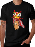 Cute Ox & Lion Dance Graphic T-Shirt