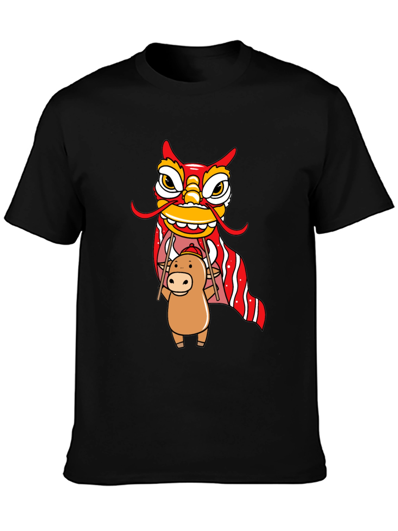 Cute Ox & Lion Dance Graphic T-Shirt