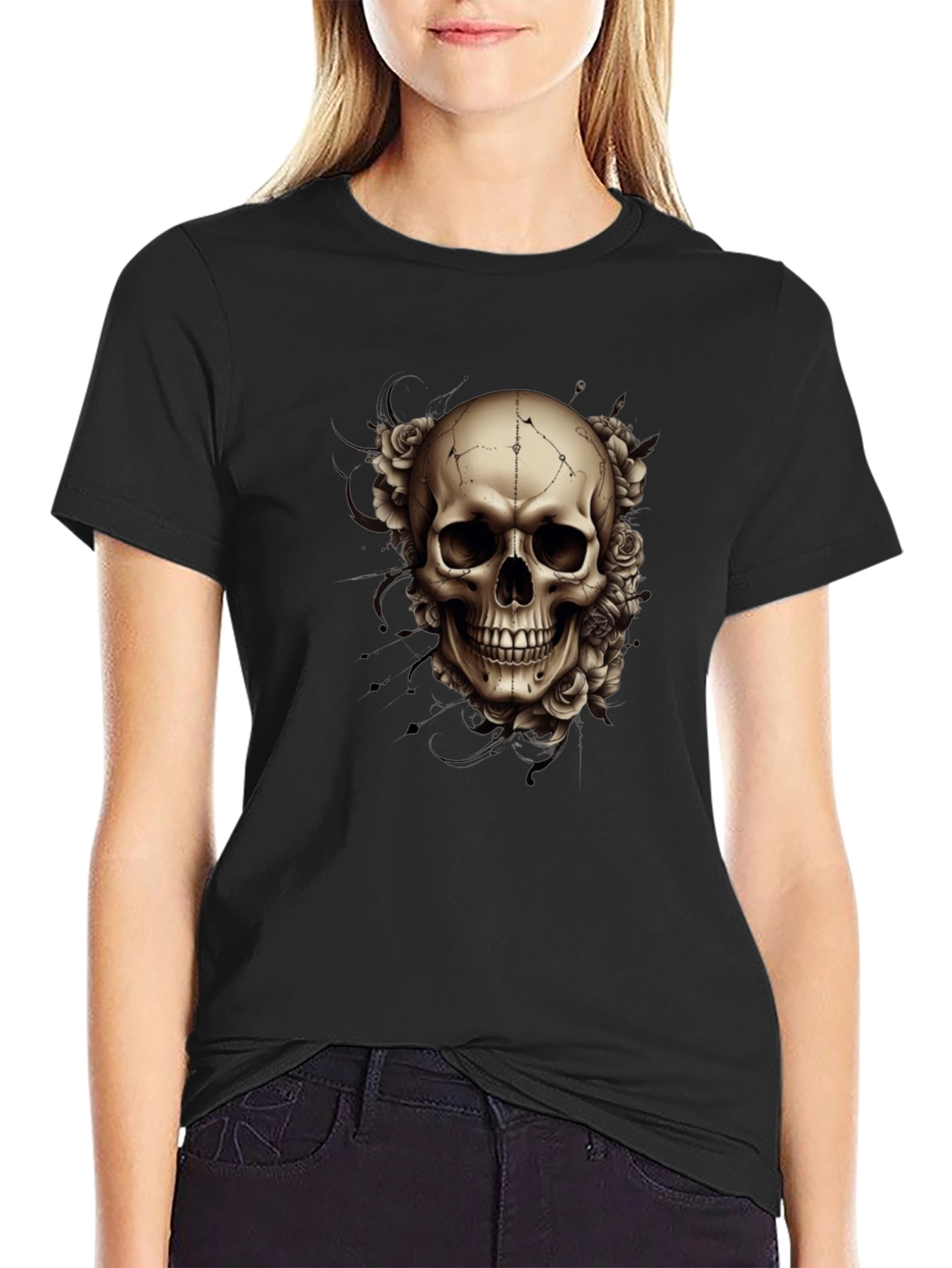 Skull & Roses Graphic Tee - Mens Black T-Shirt