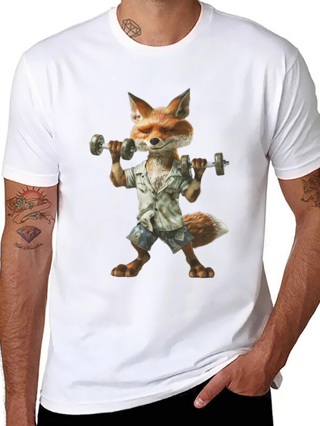 Fox Lifting Weights Graphic T-Shirt