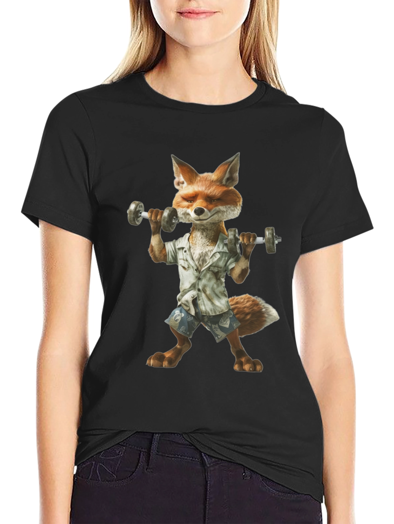 Fox Lifting Weights Graphic T-Shirt
