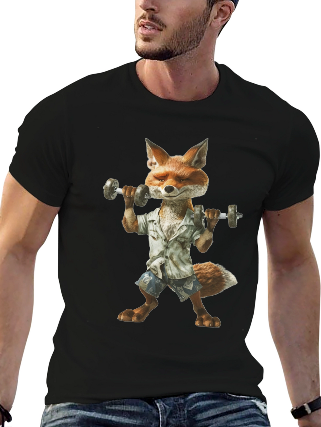 Fox Lifting Weights Graphic T-Shirt