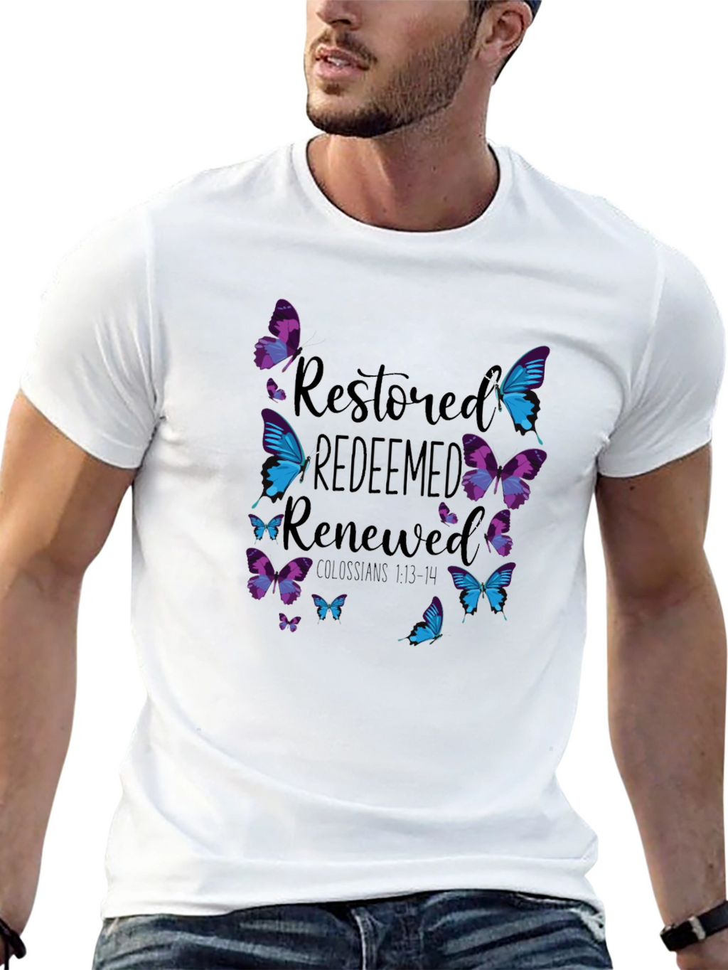 Restored Redeemed Renewed Butterfly Graphic T-Shirt
