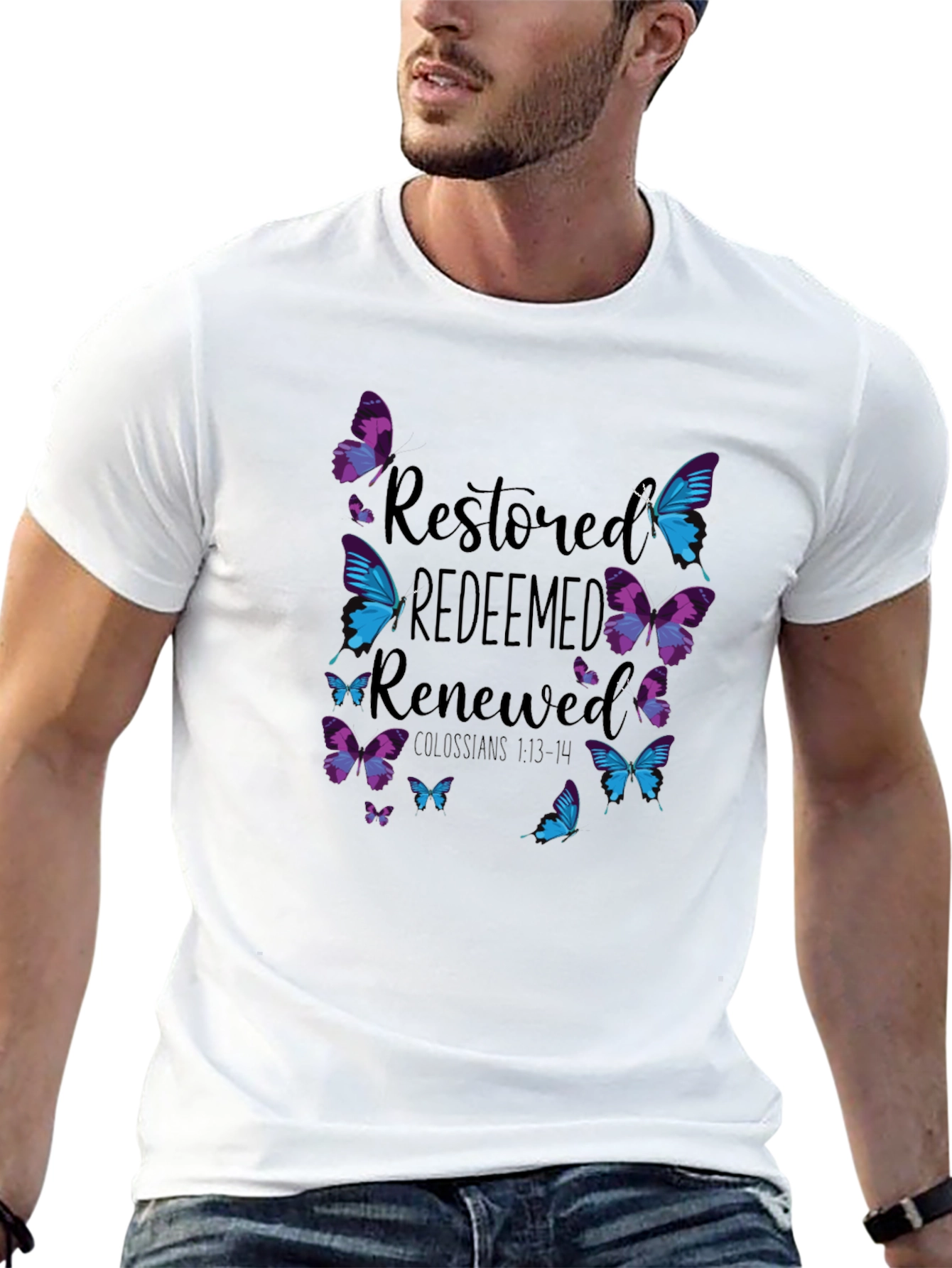 Restored Redeemed Renewed Butterfly Graphic T-Shirt