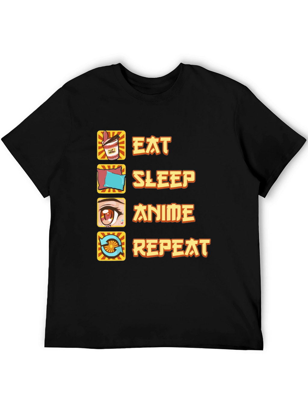 Eat Sleep Anime Repeat Black T-Shirt