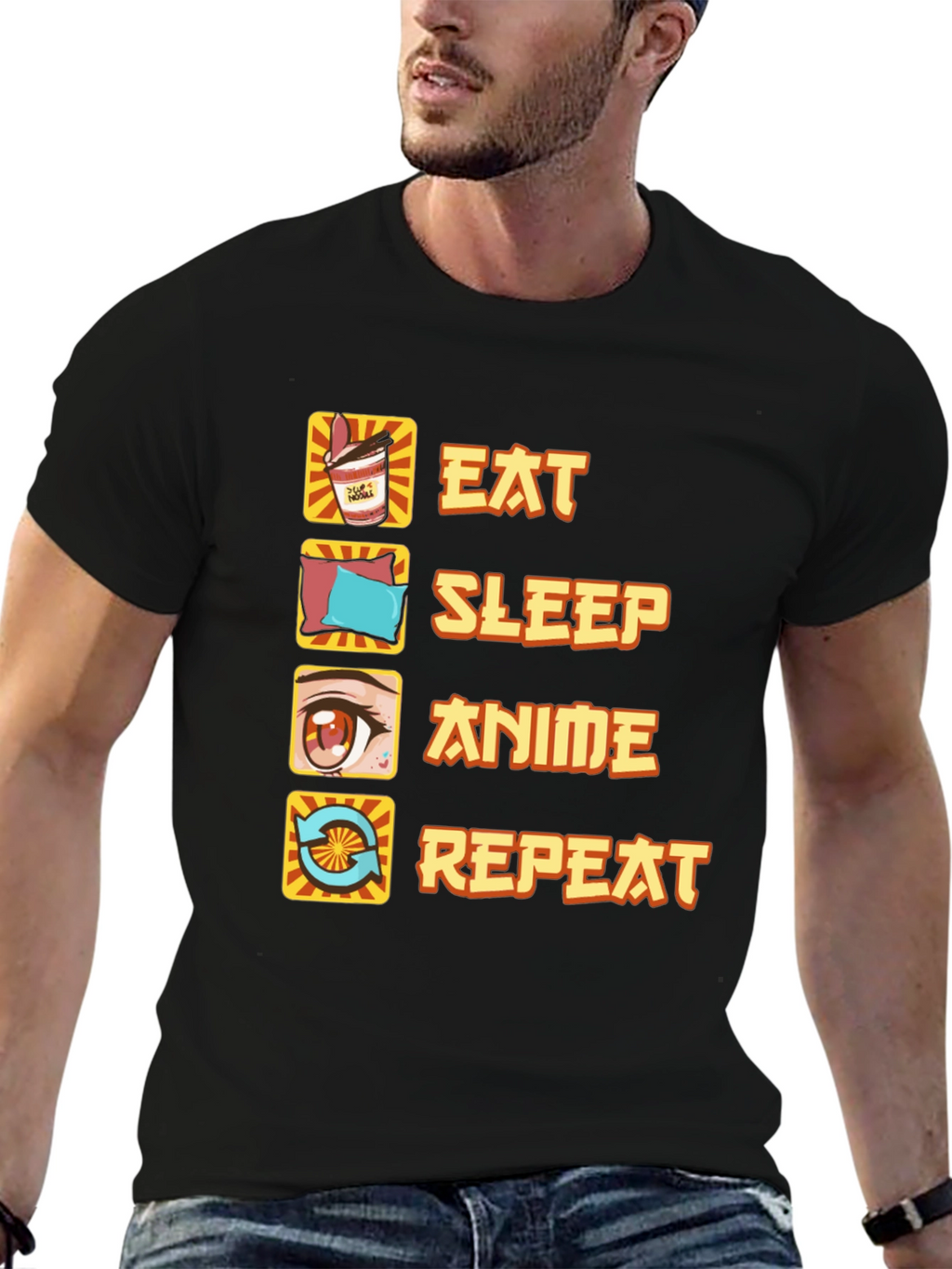 Eat Sleep Anime Repeat Black T-Shirt