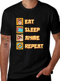 Eat Sleep Anime Repeat Black T-Shirt