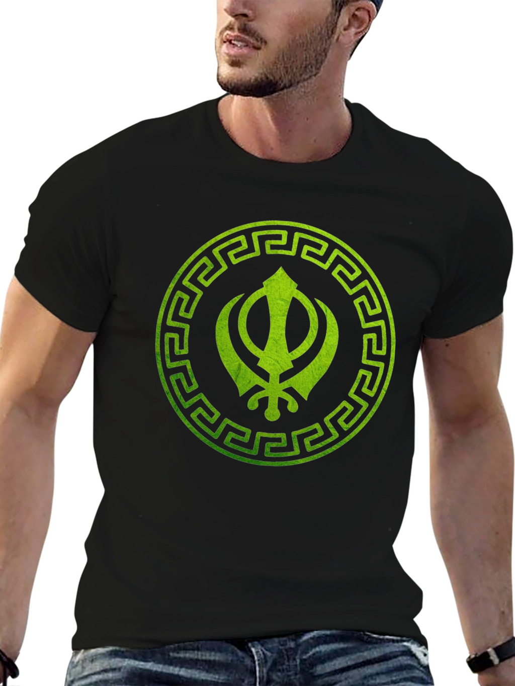 Sikh Symbol Printed Black T-Shirt