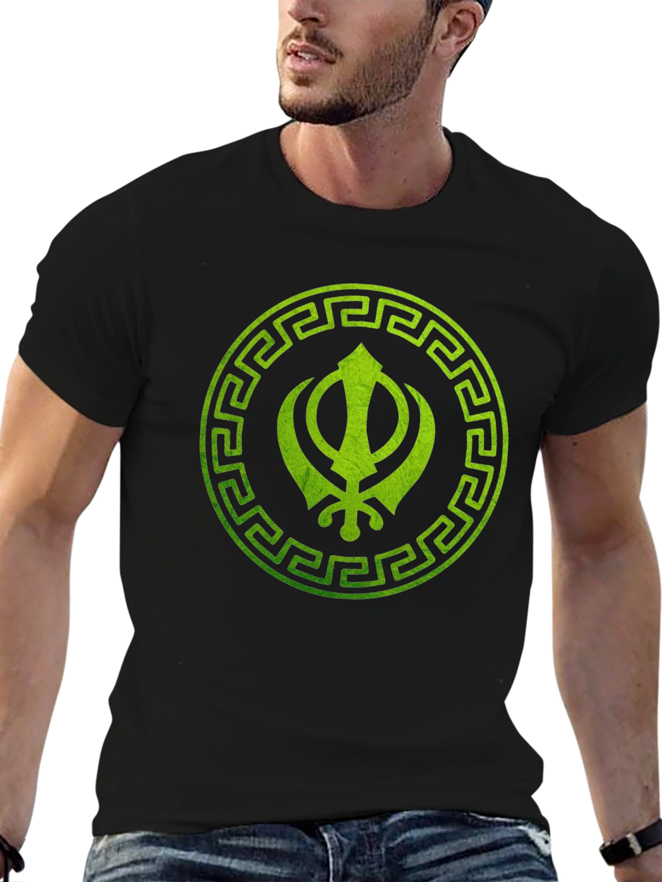 Sikh Symbol Printed Black T-Shirt