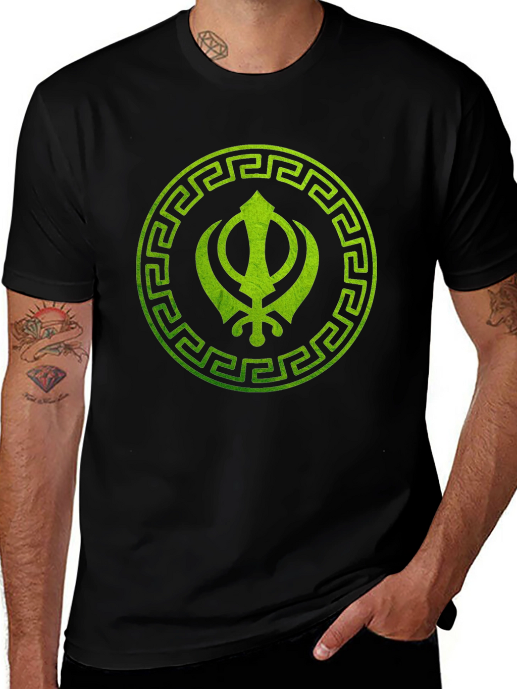 Sikh Symbol Printed Black T-Shirt