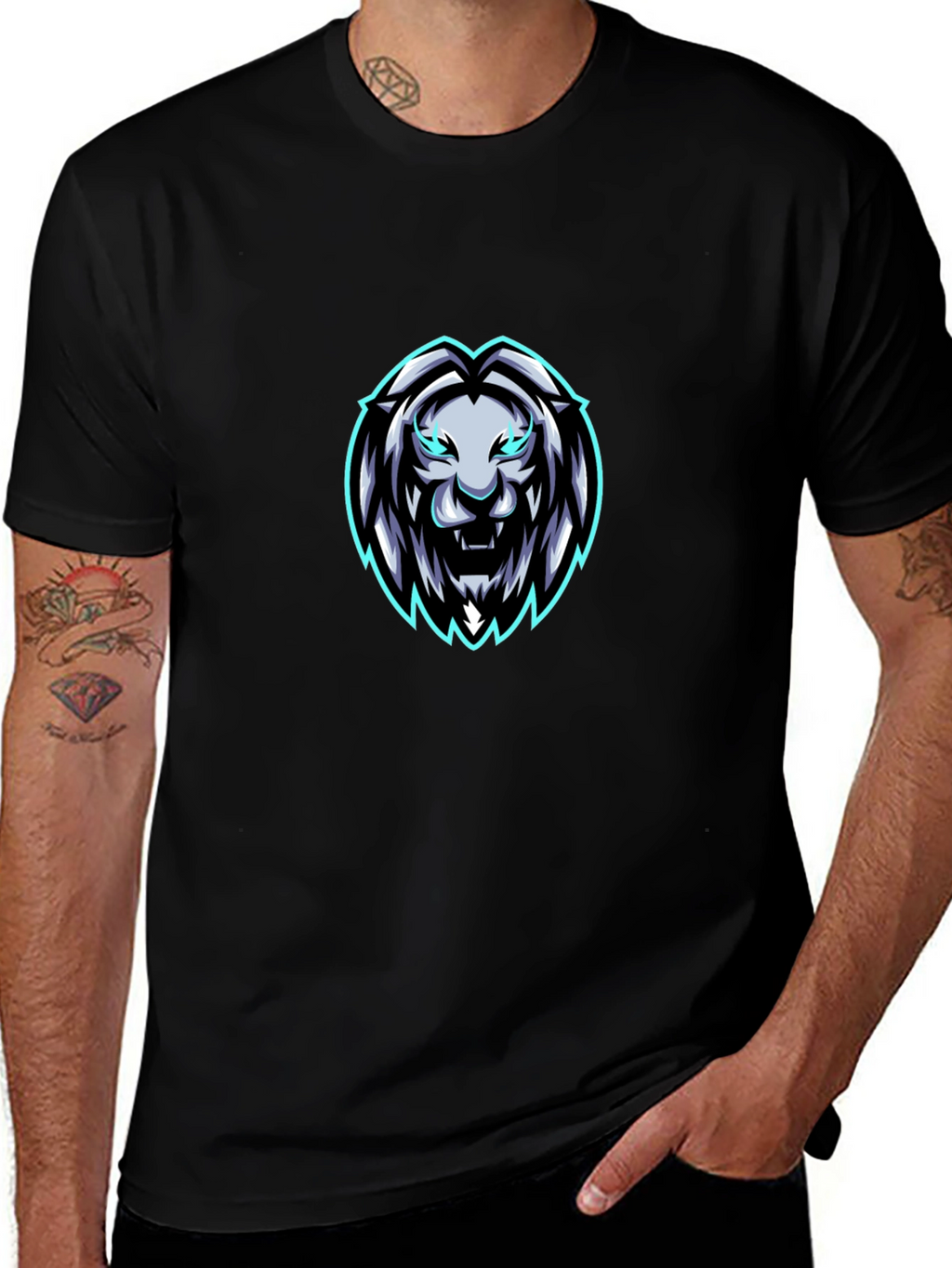 Mens Black Lion Graphic T-Shirt