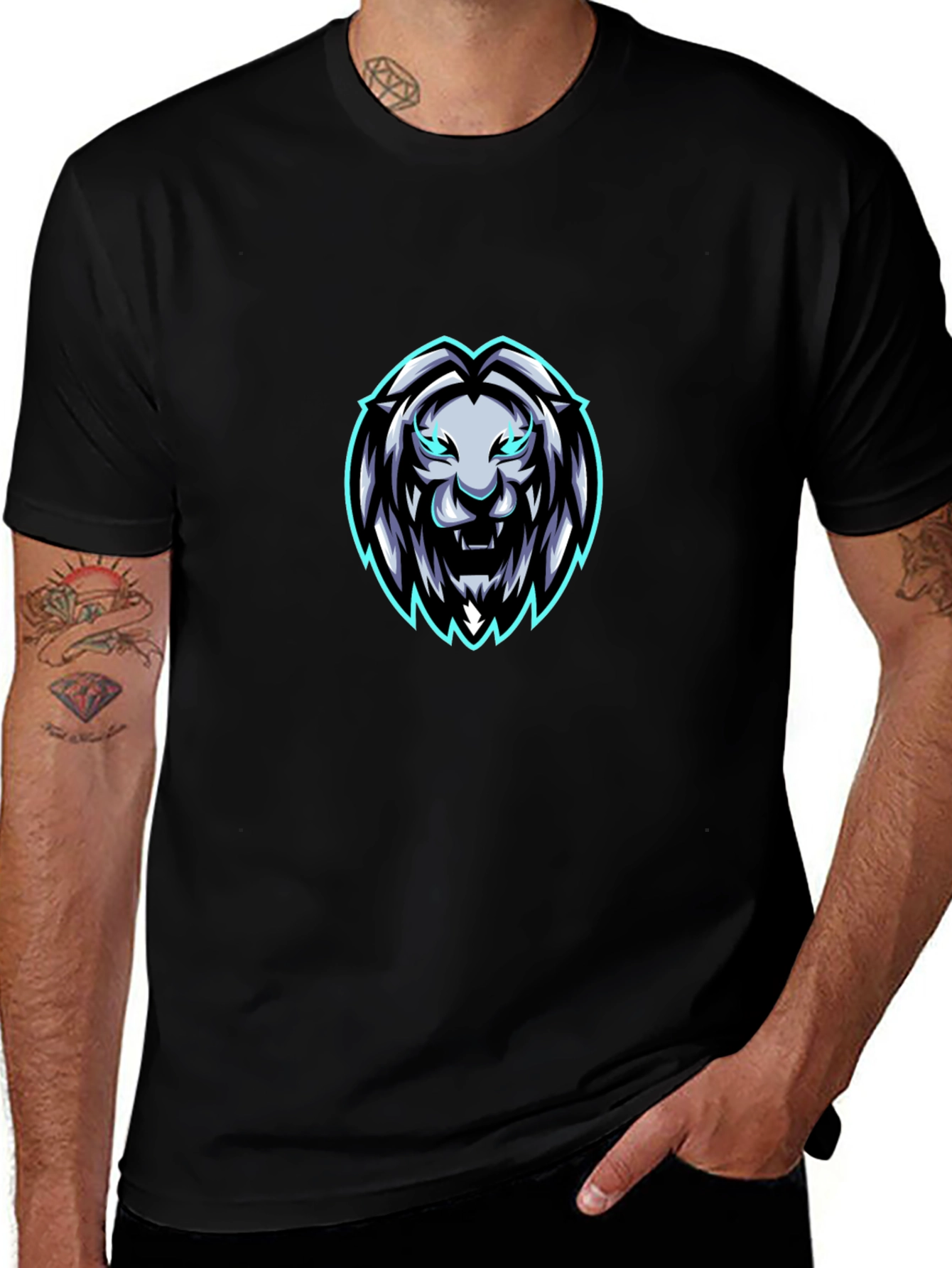Mens Black Lion Graphic T-Shirt