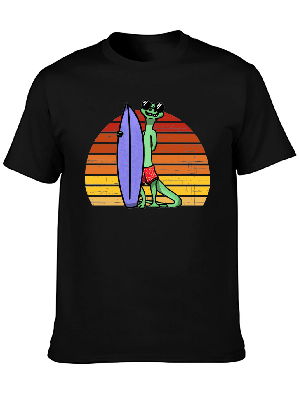 Cool Lizard Surfboard T-Shirt - Retro Sunset Graphic Tee