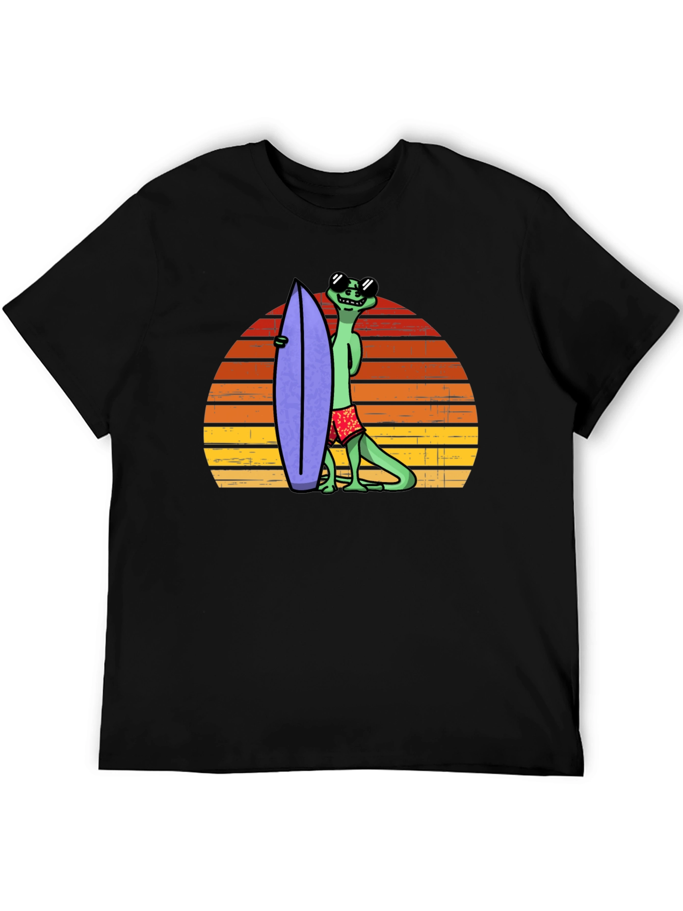 Cool Lizard Surfboard T-Shirt - Retro Sunset Graphic Tee