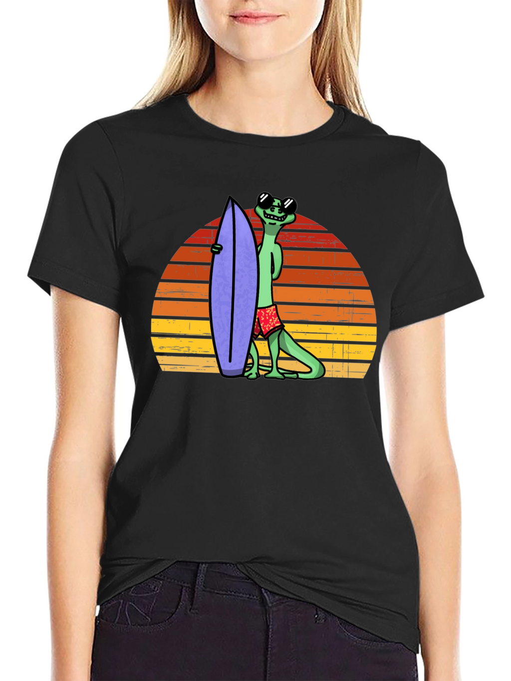 Cool Lizard Surfboard T-Shirt - Retro Sunset Graphic Tee