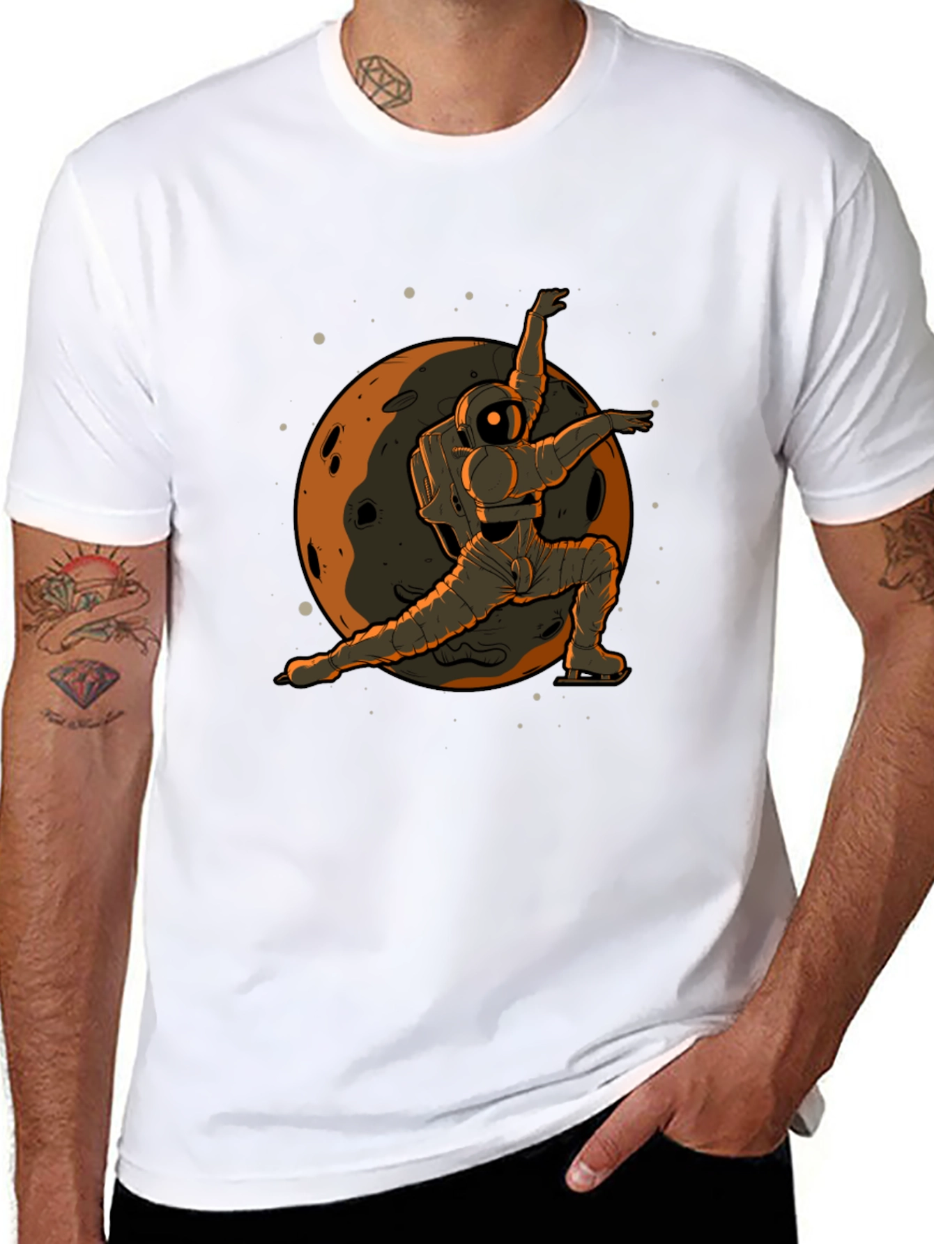 Astronaut Ice Skating Graphic Tee - Space T-Shirt