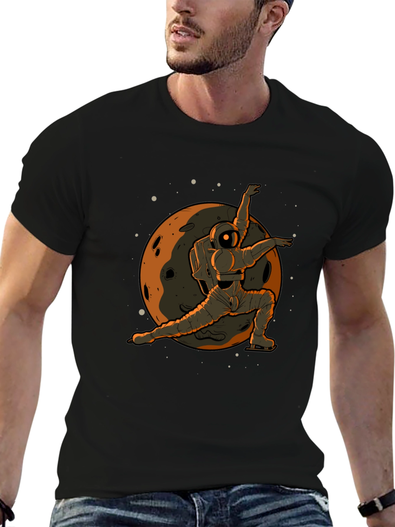 Astronaut Ice Skating Graphic Tee - Space T-Shirt