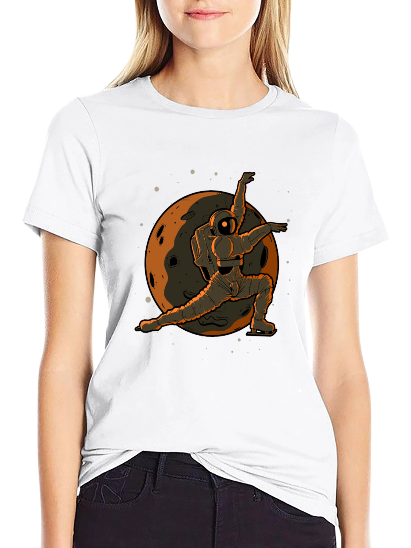 Astronaut Ice Skating Graphic Tee - Space T-Shirt