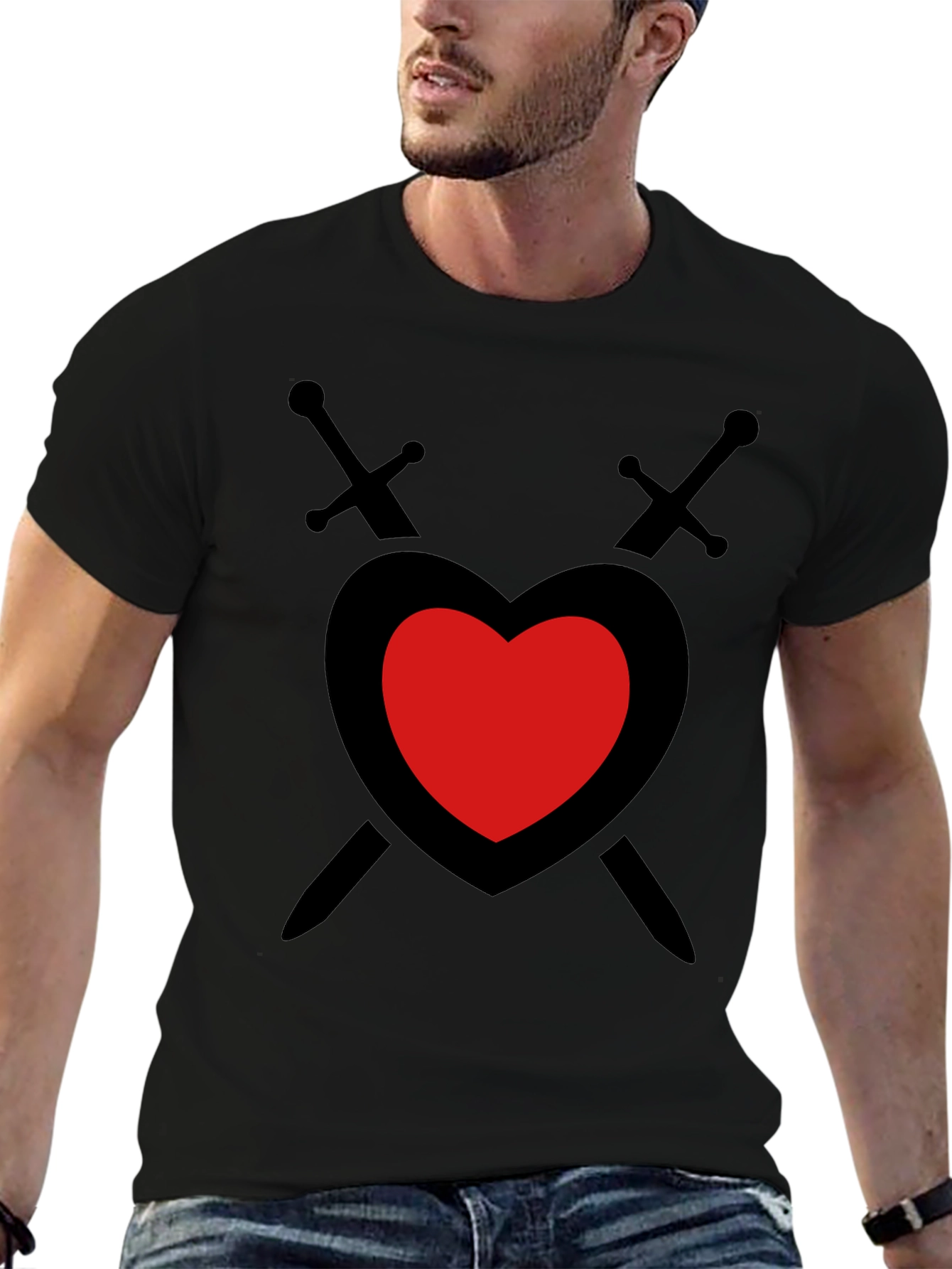 Heart & Swords Graphic Tee - Mens Black T-Shirt