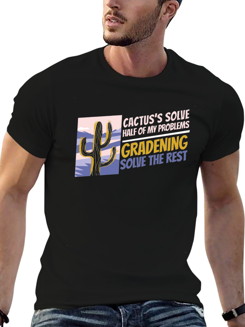 Cactus Gardening Problem Solver Black T-Shirt